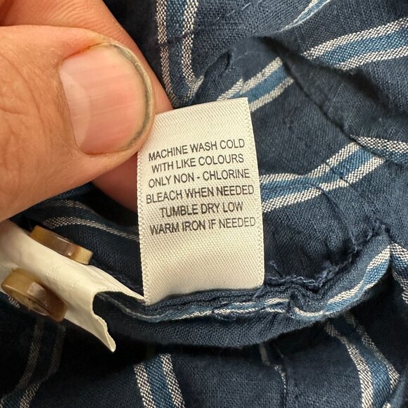 Sandy & Sid Striped Cotton Sleeveless Button-Up Romper With Tie Waist - Large - Picture 6 of 7